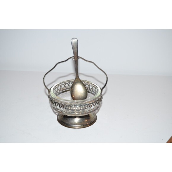 Vtg Sheffield England Silver Plate Sugar Condiment Jam Bowl w/ Spoon - Picture 9 of 10